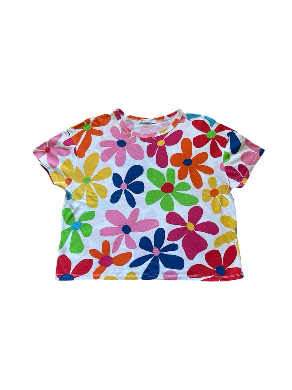 Zara Multicolor Floral Short Sleeve Tee - White Base